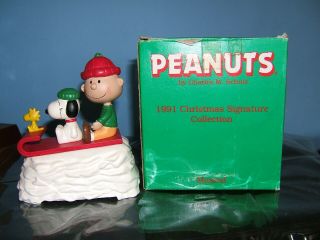 Peanuts Christmas Sled Music Box - Charlie Brown,  Snoopy & Woodstock