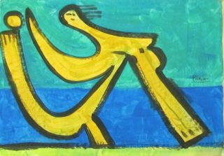 Vintage Abstract Oil On Canvas Pablo Picasso Modern Art 20th Century