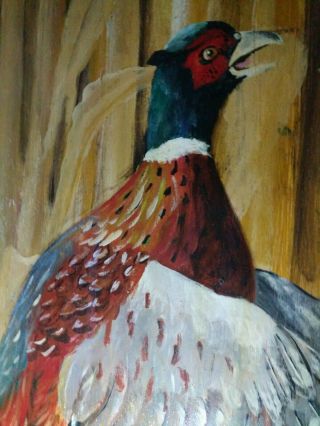 Colorful Fox and Pheasant Oil painting by Artist J.  E.  Elmore 1976 now Deceased 3