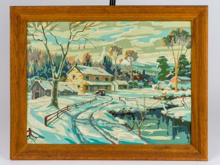 Vintage Paint - By - Numbers Snowy Country Winter Scene Framed 21.  5 " X 27.  5 "