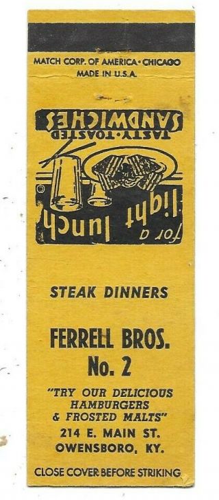 Ferrell Bros. ,  No.  2,  214 E.  Main St. ,  Owensboro Ky Matchcover Daviess 112719