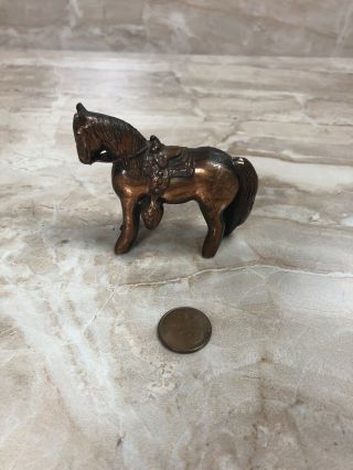 Vintage Metal Horse Figure Copper Color Miniature Saddle Cowboy Western Decor