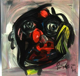 Signed Peter Keil German Neo Expressionist Willie Clown Portrait Oil Painting Nr