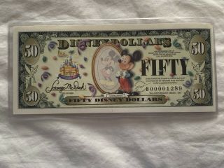 Rare 2005 $50 Mickey In Mirror Boyer Disney Dollar Low S/n B00001289 Nr