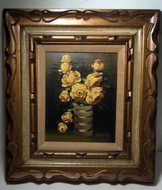 Vintage Marillo Framed Oil Painting Flowers Still Life Signed 1950 - 1969