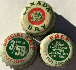 3 Canada Dry Soda Bottle Caps; Toronto,  Ontario,  Canada; Cork