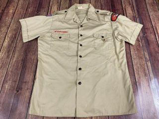 Boy Scouts Of America Men’s Tan Uniform With Patches - Large