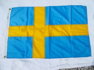 Vintage Sweden Flag/bunting W/grommets - Nyl - Glo Nylon Flag - Usa Made - 36x23