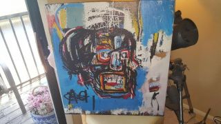 Jean - Michel Basquiat 30 " X28 " Untitled 1982 Oil Painting On Canvas On Wood Frame