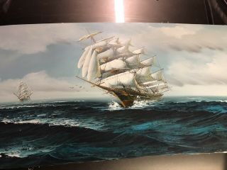 Maritime Painting Of Sailing Ship At Sea Vibrant Oil On Canvas By Artist Jackson