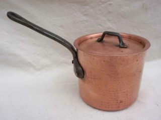 French Chef Cookware Tin Lined Hammered Copper Lidded Sauce Pot Pan Vergnes 2