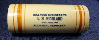 Alliance Nebraska L.  H.  Highland Advertising Stoneware Rolling Pin