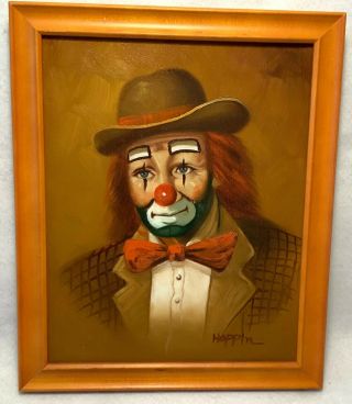 Vintage Signed & Framed Hoppin Vibrant Oil On Canvas Clown Painting