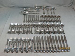 76 Pc International Lyon Queens Fancy Stainless Flatware 12 Place Setting 18/8