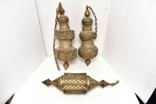 3 Vintage Moroccan Light Brass Filigree Chandelier Pendant Hanging Ceiling Shade