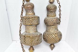 3 Vintage Moroccan Light Brass Filigree Chandelier pendant hanging ceiling shade 2