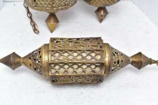 3 Vintage Moroccan Light Brass Filigree Chandelier pendant hanging ceiling shade 3