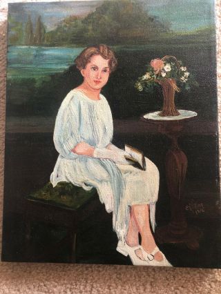 Gorgeous Vintage Portrait Oil Painting Woman Lady Girl Canvas Mid Century Signed