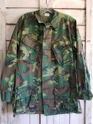 Vintage Vietnam War 69 Erdl Camo Shirt Coat Slant Pockets Sm Reg Poplin Class 2