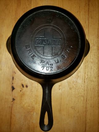 Vintage Griswold Cast Iron Skillet 4 Frying Pan Erie Pa 702 Heat Ring