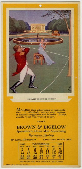 Scarce 1930 Brown & Bigelow Archives Advertising Calendar Sample Napoleon Golf