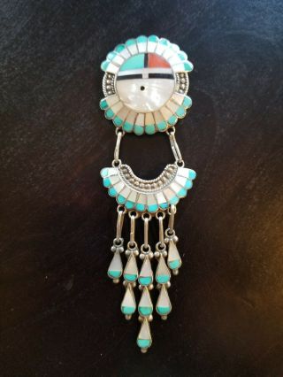 Vintage Zuni Sterling Brooch Pin Pendant Signed Roger & Lela Cellicion