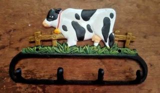 Cow 4 Hook Bathroom Or Kitchen Towel Hanger,  Rustic Farmhouse Country Cast Iron