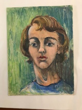 1940s Vintage Portrait Oil Painting Of Young Woman
