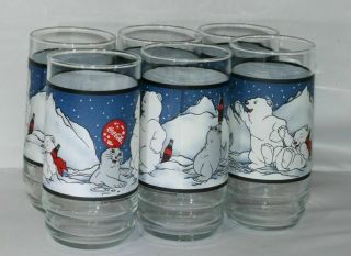 6 Coca Cola Polar Bear Drinking Glasses,  Coke Advertising Collectible 1997