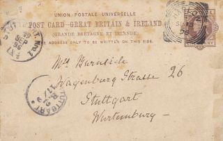 1896 Qv Harlow 1d Stationary Postcard Sent To Stuttgart Wurttemberg Germany