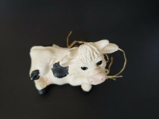 Figurine Farm Animal Calf cow Black White Laying Down Statue Holstein glass eyes 3