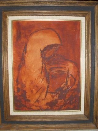 Oil Painting Mid Century Modern 60s Abstract Woman Orange Brown