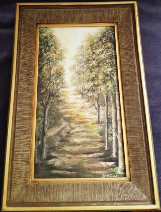 Framed Oil Painting Of A Path Through A Forest Scene