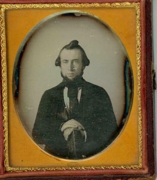 Man With Weird Hair Do.  1/6 Th Plate Daguerreotype In Half Case