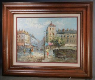 Vintage Modern Burnett Paris Street Scene Oil Painting Mid Century Listed Artist