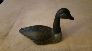 Black Wooden Hand Carved & Painted Goose Glass Bead Eyes 10 " Long Signed