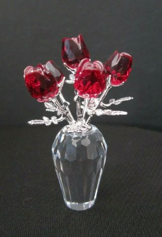 Swarovski 9448 Red Roses In Vase Bouquet Crystal Figurine Ss