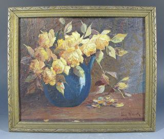 Orig Jan Nosek (1876 - 1966) Oil On Board Painting Still Life The Blue Vase Yqz