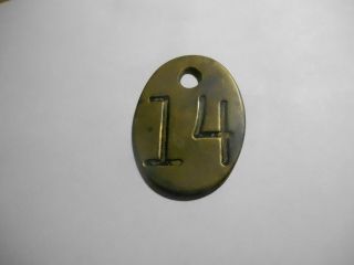 Vintage Brass Metal Double Sided Number 14 Cattle Cow Animal Ear Tag