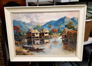 " View On The Cacau River " Impressionist Landscape Oil On Canvas Signed Framed
