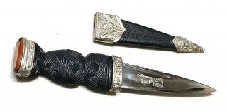 Vintage Sheffield England Swordsman Scottish Dirk Knife Dagger Jeweled W/sheath