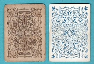 2 Single Swap Playing Cards Old Wide Designs Us 1860 ? Vintage Antique