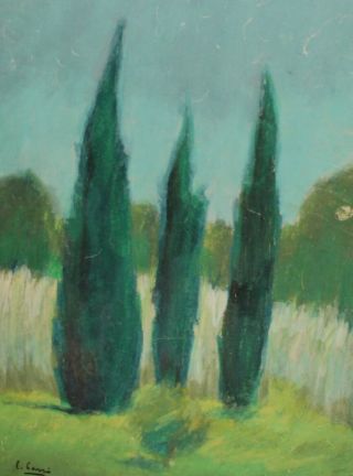 Italian Art,  Vintage Expressionist Pastel Painting,  Landscape,  Signed C.  Carra
