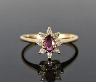 $795 Wh Vintage Estate 14k Yellow Gold 0.  42ct Oval Red Ruby Round Diamond Ring