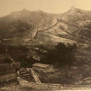 1870s China Large Albumen Photo By Thomas Child Scene @ The Great Wall With Man