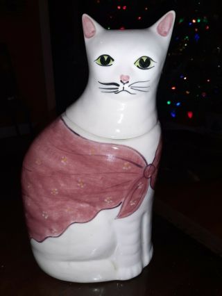 Vintage N.  S.  Gustin Tabby Cat Cookie Jar Ceramic Pottery Large Usa Art Deco