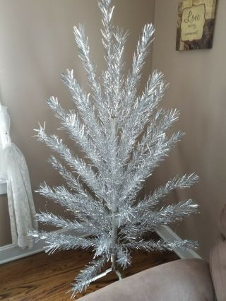 Vtg 6 Ft Silver Aluminum 54 Branch Evergleam Christmas Tree Decor W Box & Stand