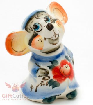 Gzhel Mouse Rat Porcelain Figurine Souvenir Handmade Symbol Year 2020