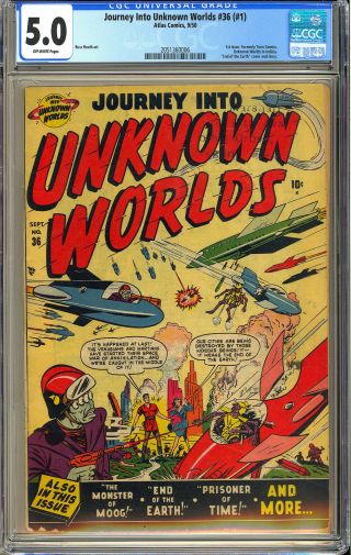 Journey Into Unknown Worlds 36 (1) Pre - Code First Issue Atlas 1950 Cgc 5.  0