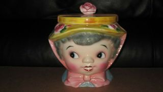 NR - Antique LEFTON Dainty Miss / Grey Haired Lady Cookie Jar. 2